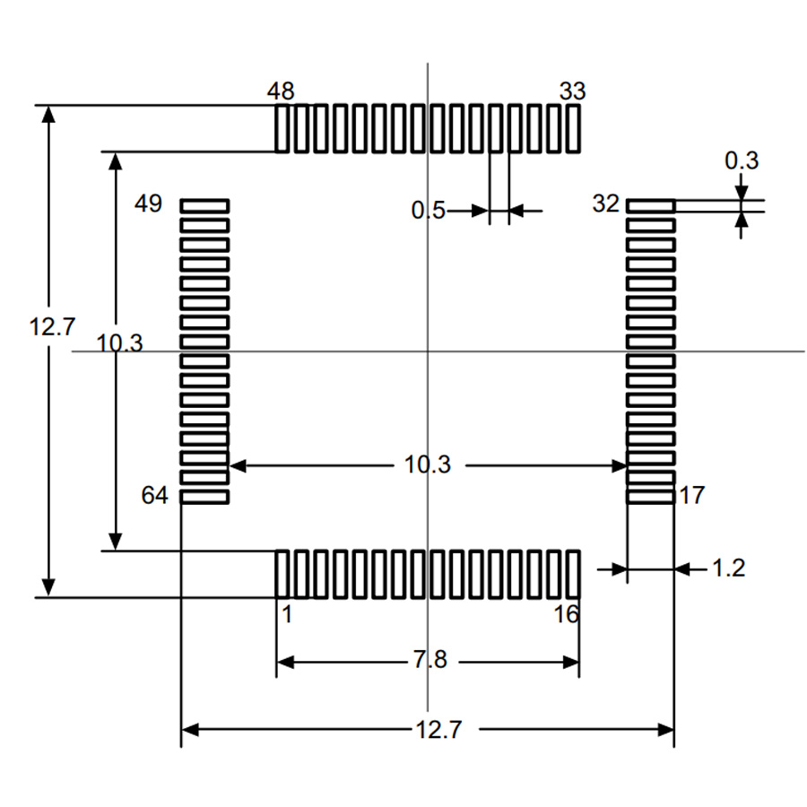 STM8L052R8T6 footprint